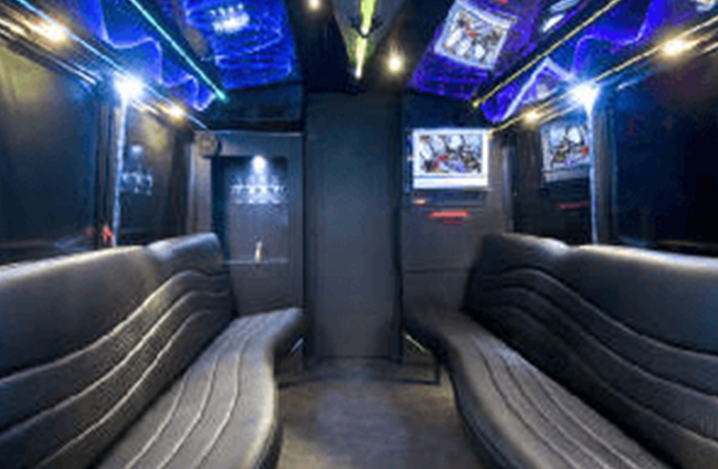 Limousine bus with leather seats