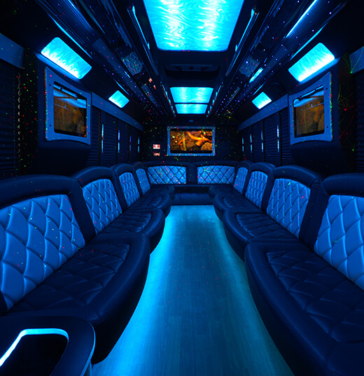 large bus with limo-style seating